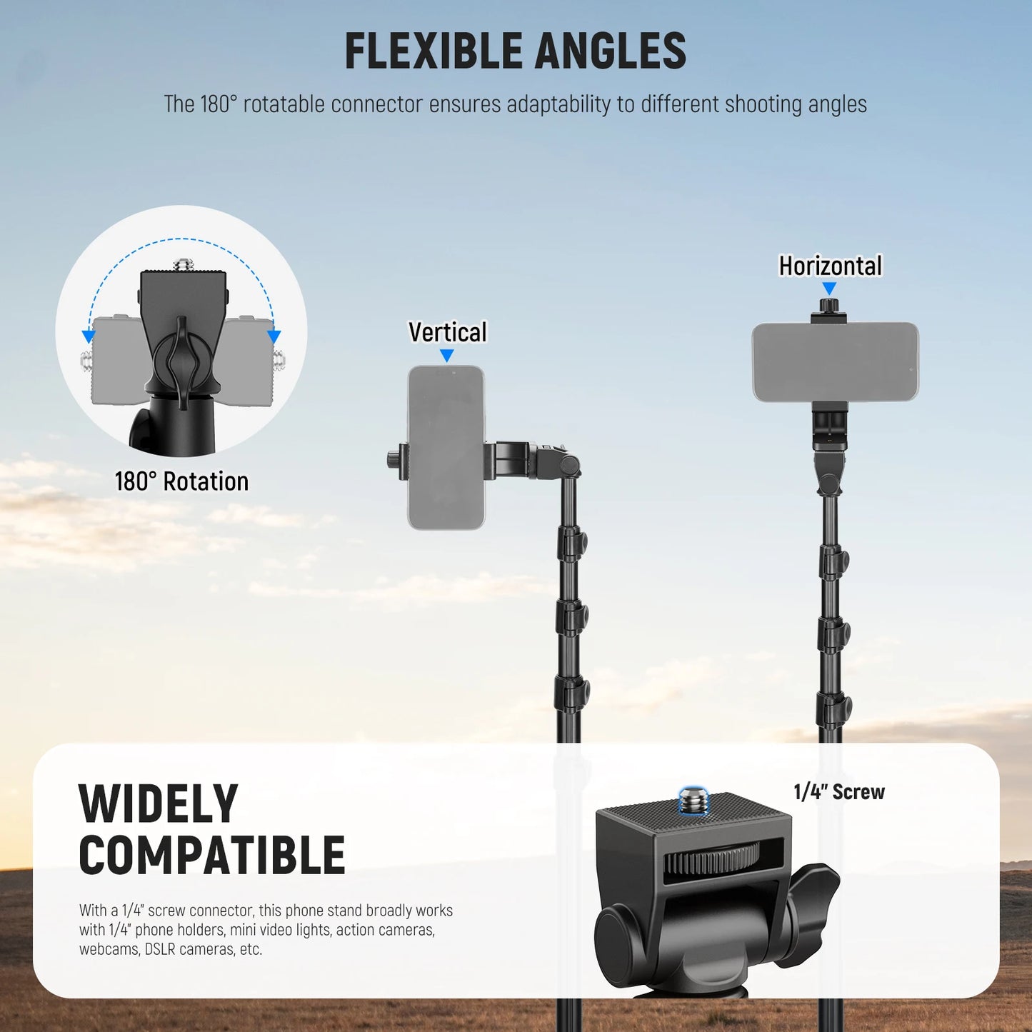 NEEWER Basic Phone Tripod for iPhone & Camera w/Remote & Phone Holder, 66" Metal Selfie Stick Travel Vlog Cell Phone Stand f