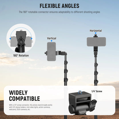 NEEWER Basic Phone Tripod for iPhone & Camera w/Remote & Phone Holder, 66" Metal Selfie Stick Travel Vlog Cell Phone Stand f
