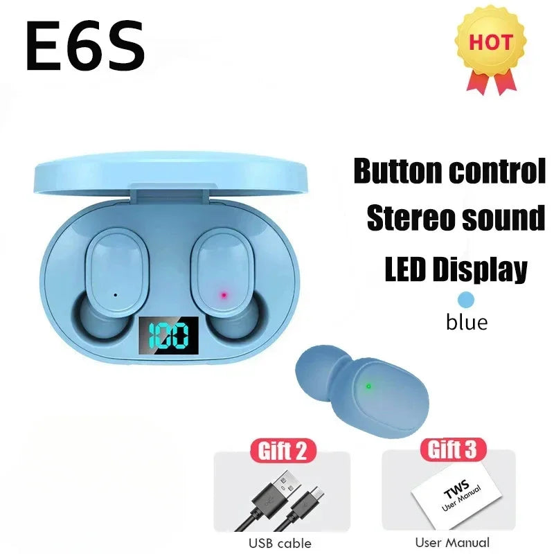 E6S Air Pro Fone Bluetooth Earphones Wireless Headphones LED Display Noise Cancelling Earbuds by Mic Wireless Bluetooth Headset