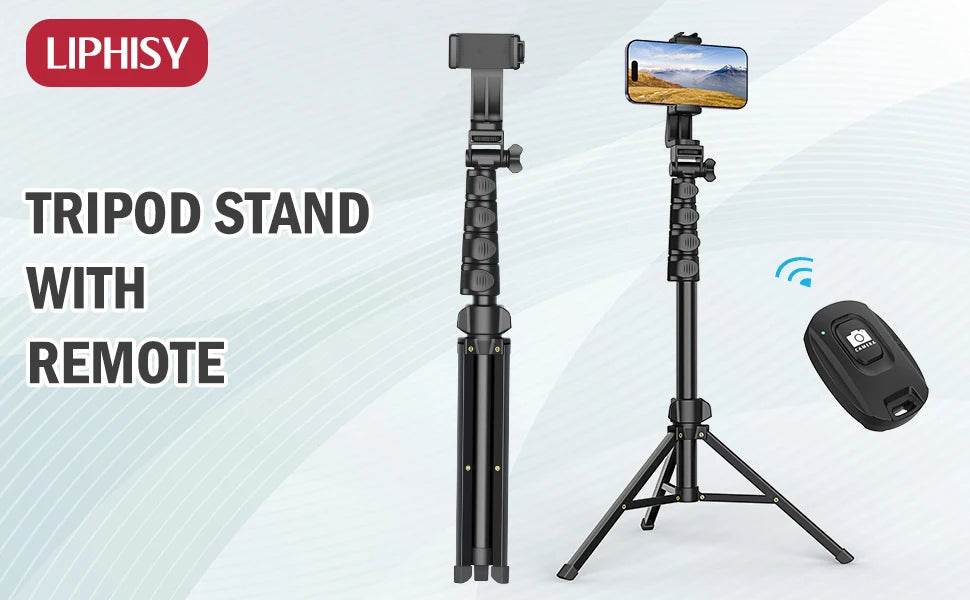 64”Phone & Camera Tripod with Remote and Phone Holder, Sturdy & Stable Height Adjustable Multi-Angle Shot Selfie Stick Tripod