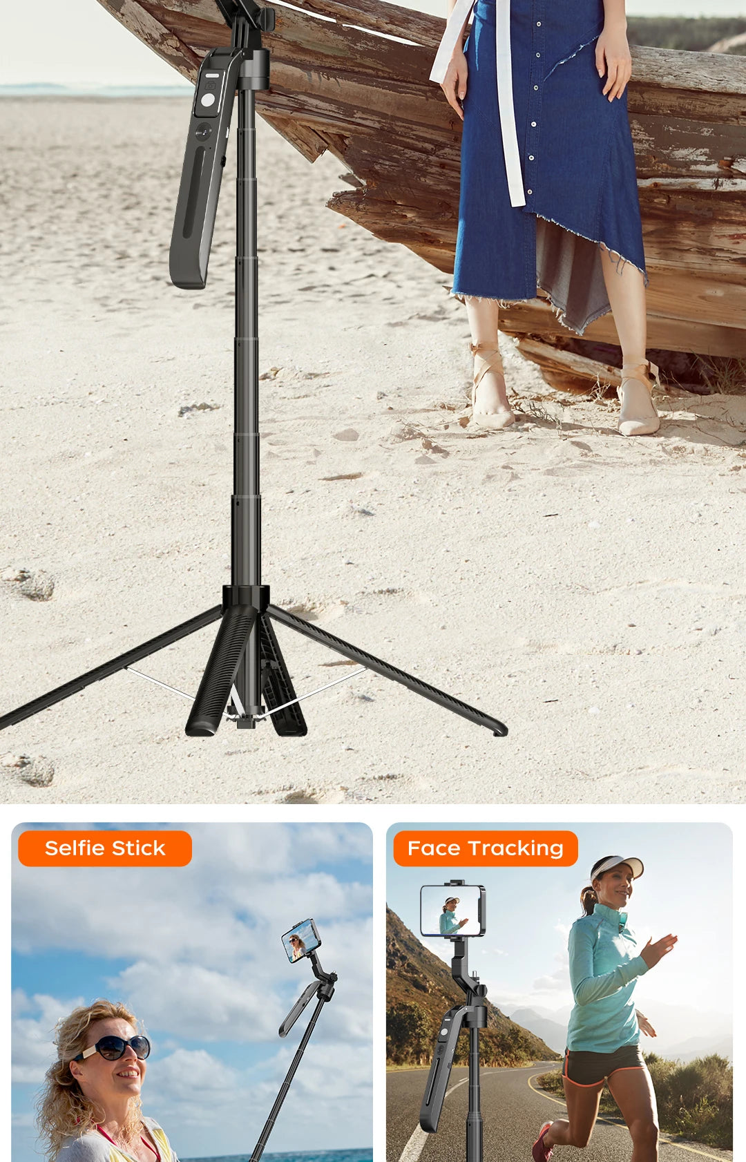 360° AI Face Tracking Gimbal Stabilizer Anti-Shake Telescopic Selfie Stick Tripod Phone Holder Smartphone Vlog Live Photography
