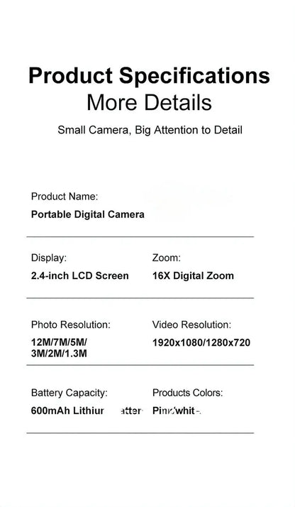 Retro CCD 24 Million Pixels Camcorder 4K Digital Camera 16x Zoom Compact Cameras Auto Focus for Adult Beginners Kids Photograph