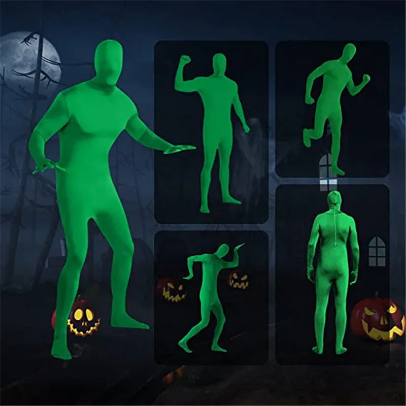 Stretchy Body Green Screen Suit Invisible Effect Tight Suit Bodysuit Unisex Costume for Photo Video Special Effect Festival