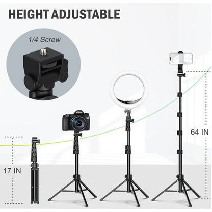 64”Phone & Camera Tripod with Remote and Phone Holder, Sturdy & Stable Height Adjustable Multi-Angle Shot Selfie Stick Tripod