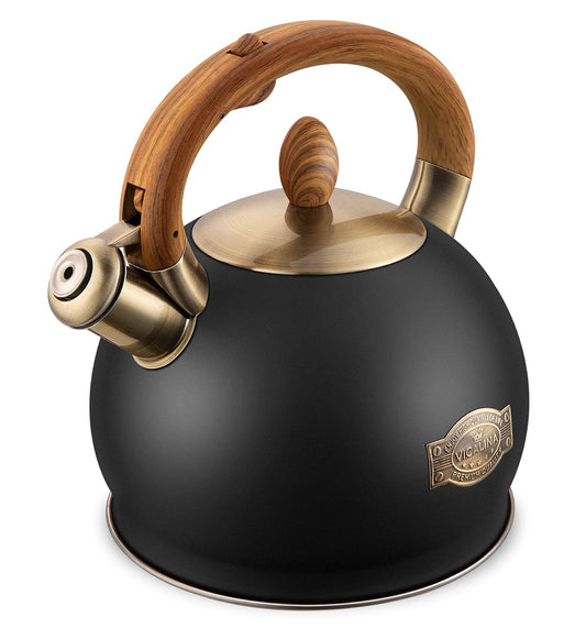 VICALINA Tea Kettle & Tea Pot Stainless Steel Tea Kettle for Stove top 2.64 Quart Whistling Loud Tea Kettles (Polished Black)